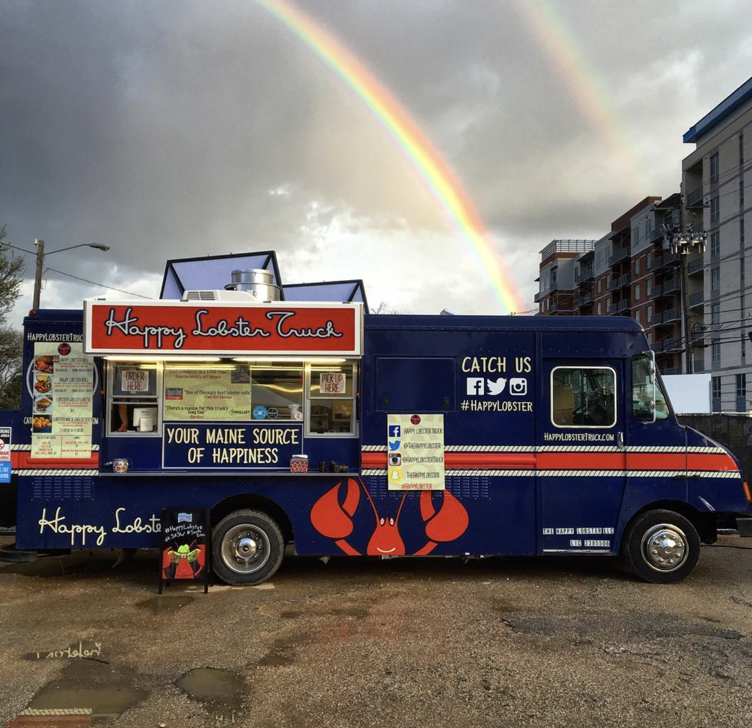 Happy Lobster Truck under a rainbow in Chicago